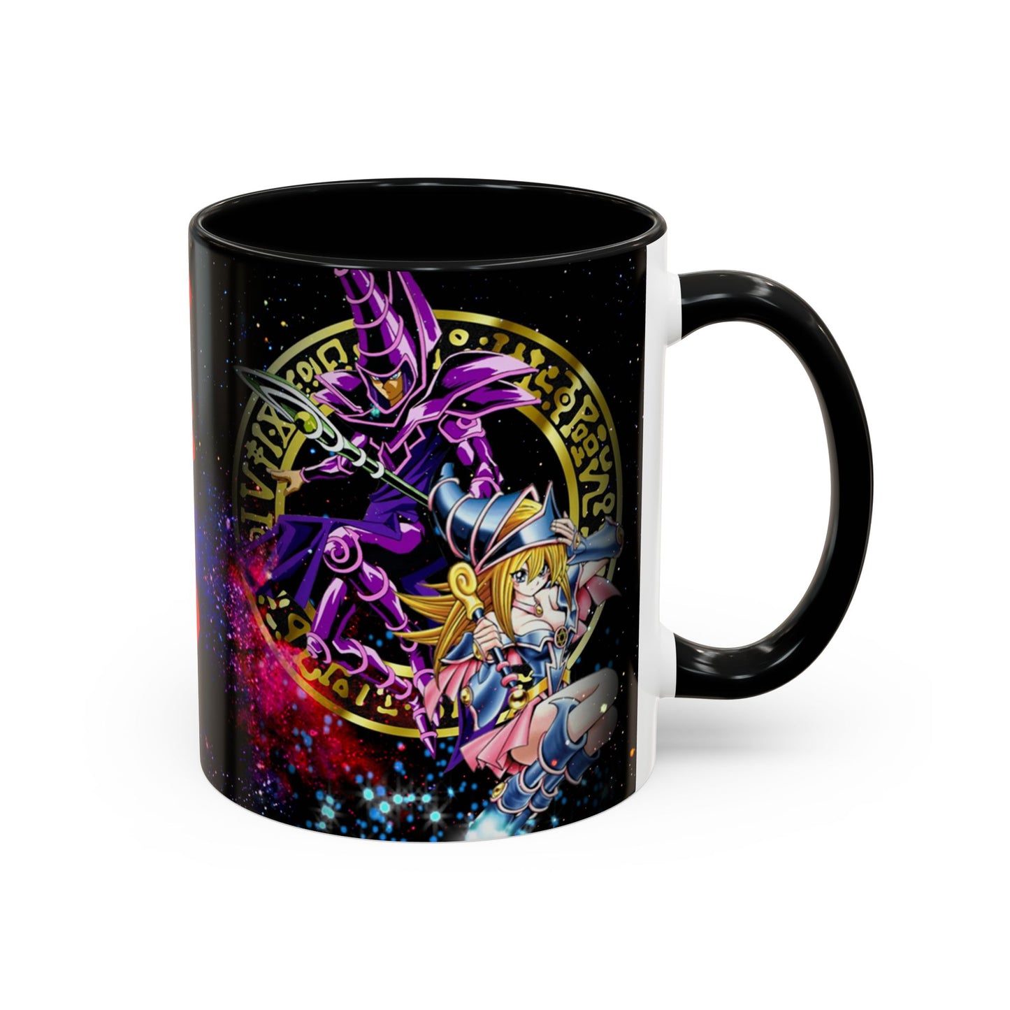 Yu-Gi-Oh! Dark Magician & Dark Magician Girl Accent Coffee Mug | Anime Duelist Galaxy Design (11/15oz)