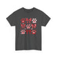 Red Paw Prints and Bows Tee | Cute Cat Dog Paw Heart Pattern