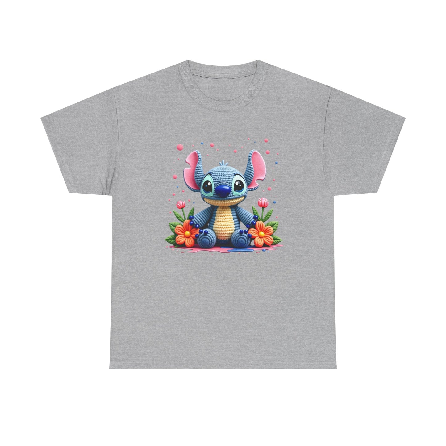 Cute Blue Alien Character Tee | Sitting Stitch-Inspired Design, Floral Accents