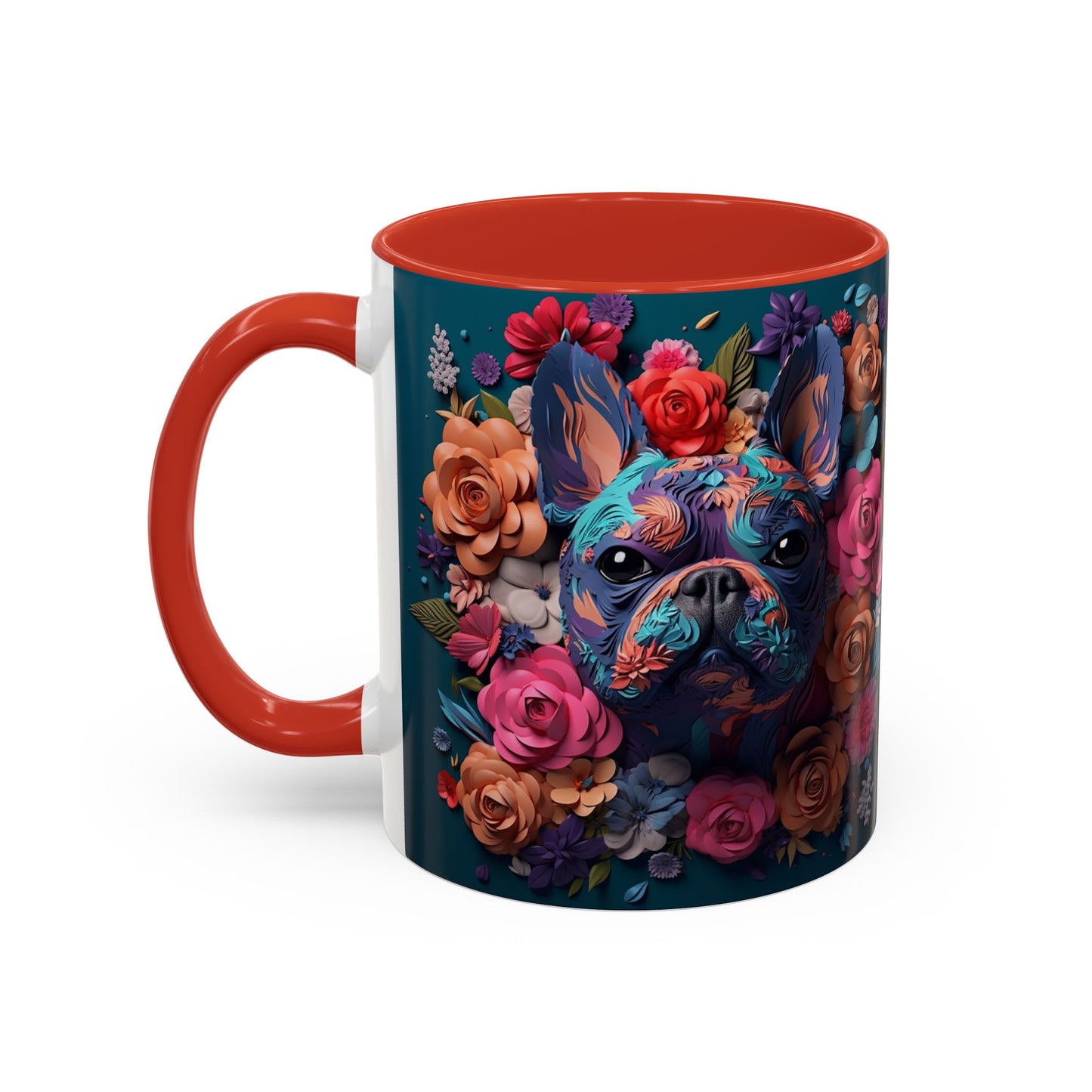 Floral French Bulldog Accent Coffee Mug  Colorful Dog Art 11/15oz