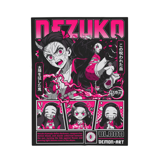 Nezuko Anime Panel Velveteen Blanket | Demon Slayer Manga Art, Neon Pink Black