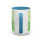 Princess Cat Illustration Accent Coffee Mug | Green Stripes