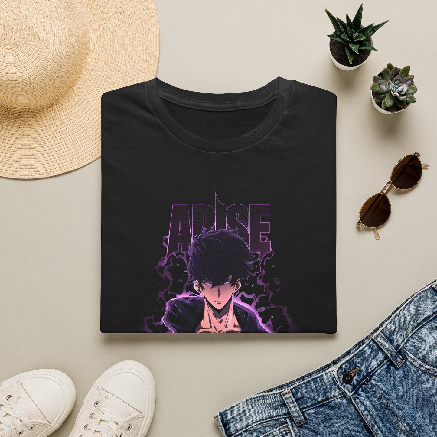 Arise Dark Anime Boy T-Shirt | Purple Lightning Graphic Tee