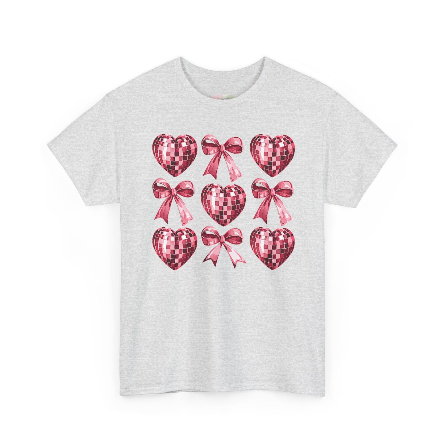 Pink Sequin Hearts & Bows T-Shirt | Valentine Heart Pattern Tee