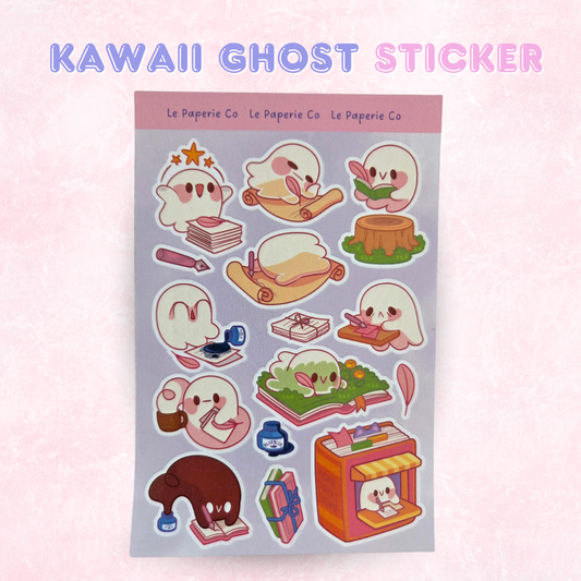 Kawaii Ghost Sticker Sheet | Journaling, Laptop Decal, Waterproof Vinyl
