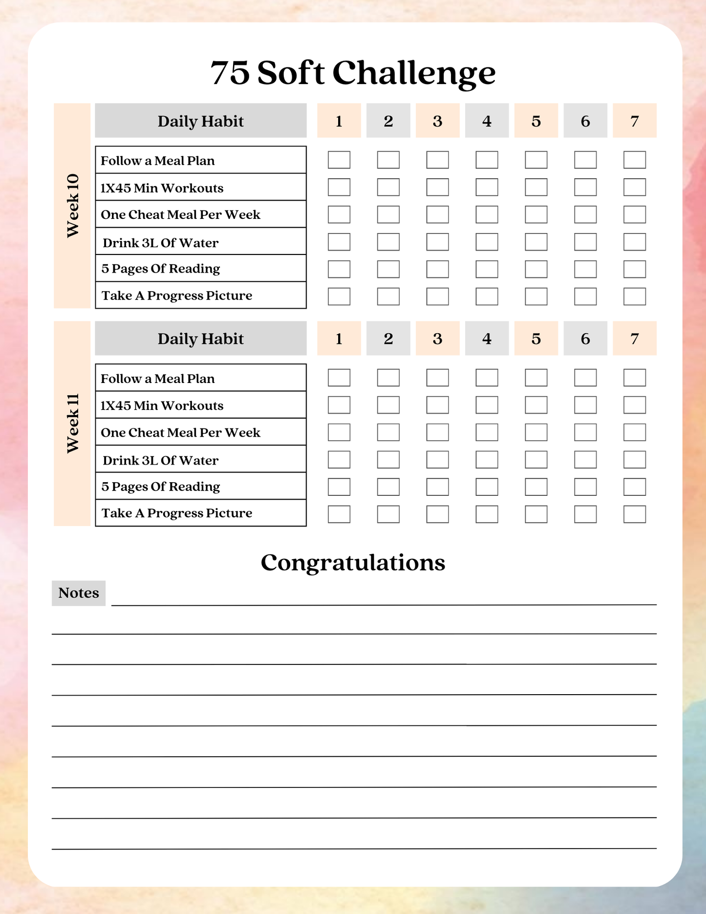 75 Soft Challenge Tracker | Digital Download