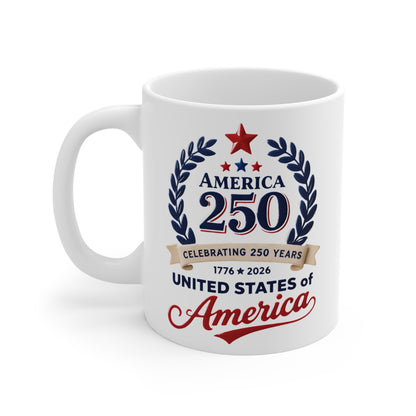 America 250 Commemorative Mug — United States 1776–2026 Celebration 11oz