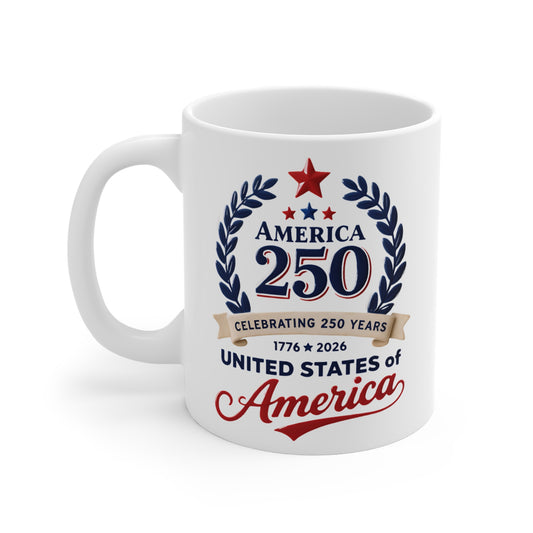 America 250 Commemorative Mug — United States 1776–2026 Celebration 11oz