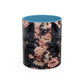 Black Cat & Pink Roses Accent Coffee Mug  11/15oz Floral Cat Art