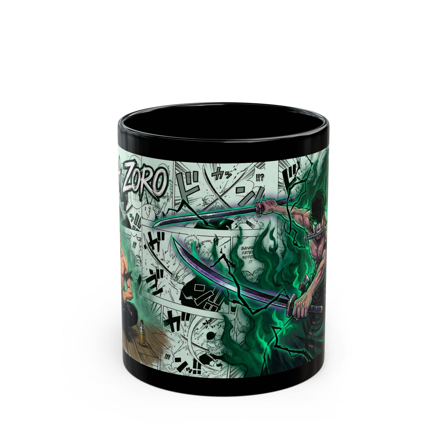 Zoro Samurai Black Coffee Mug  Anime Sword Battle Art