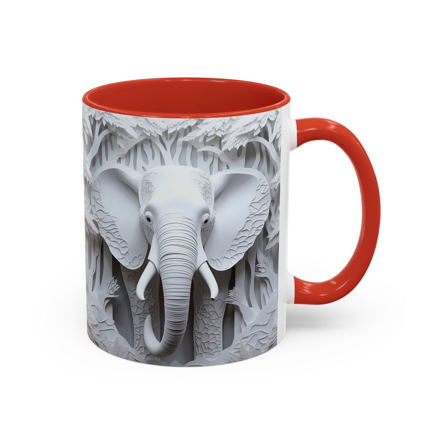 Elephant Relief Accent Coffee Mug — Grey Carved Jungle Design (11/15oz)