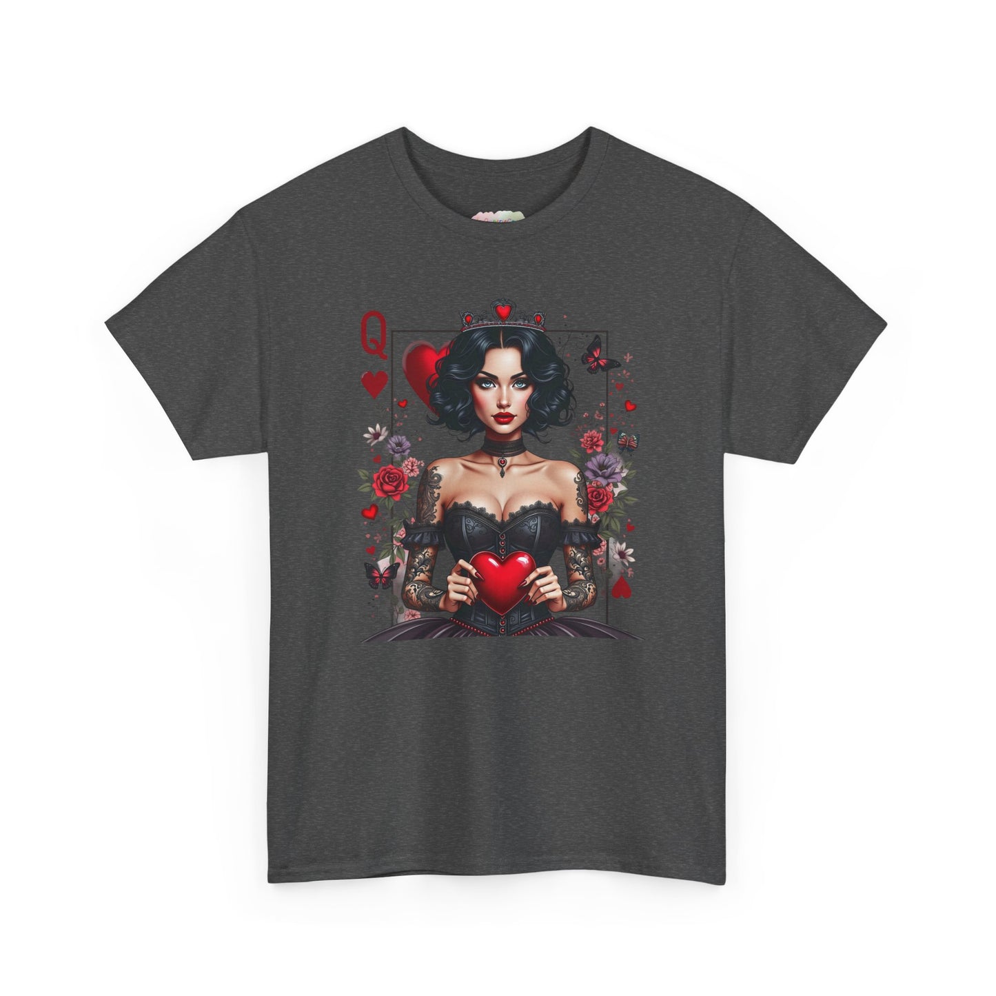 Queen of Hearts Playing Card tee | Retro Pinup Card Art, Heart Motif