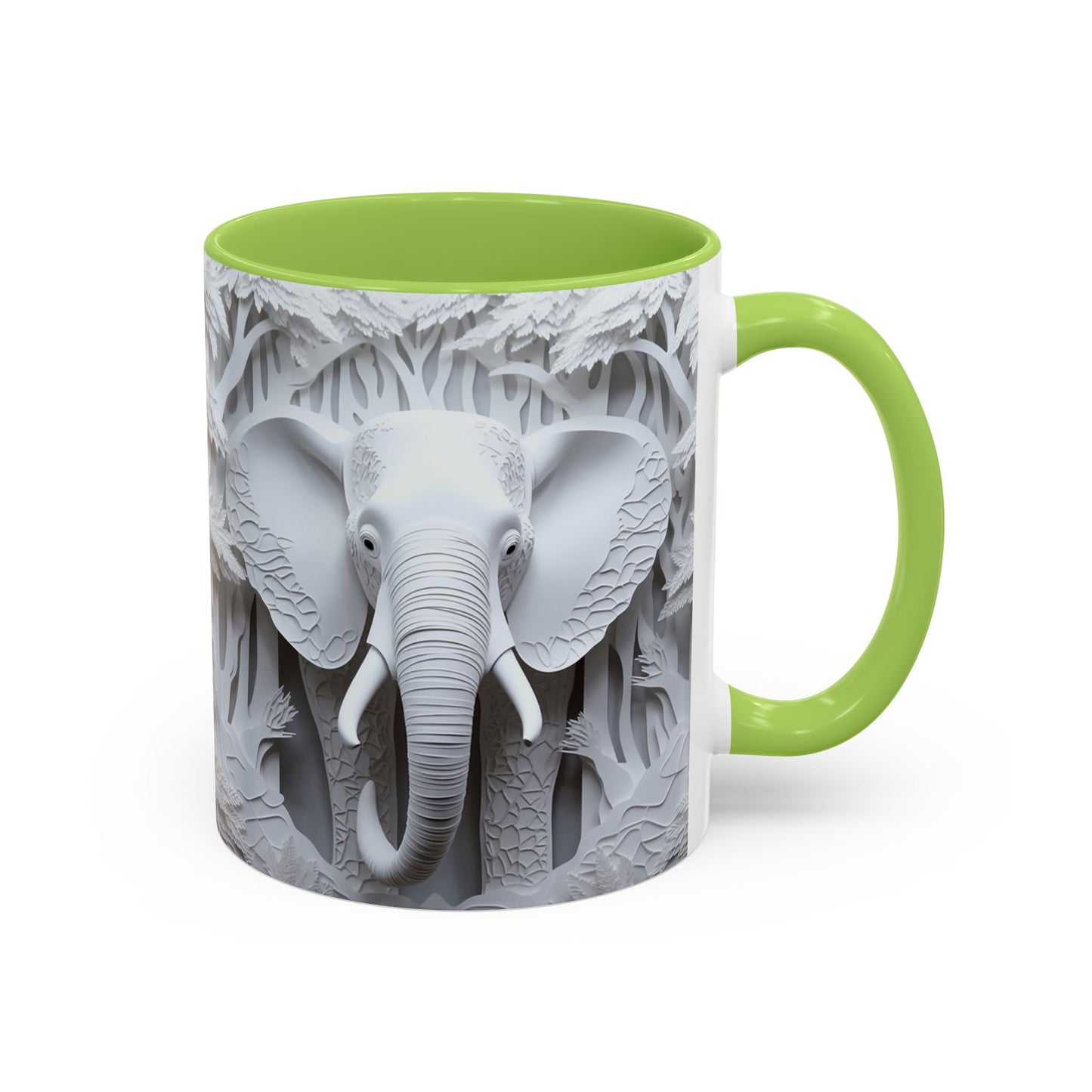 Elephant Relief Accent Coffee Mug — Grey Carved Jungle Design (11/15oz)