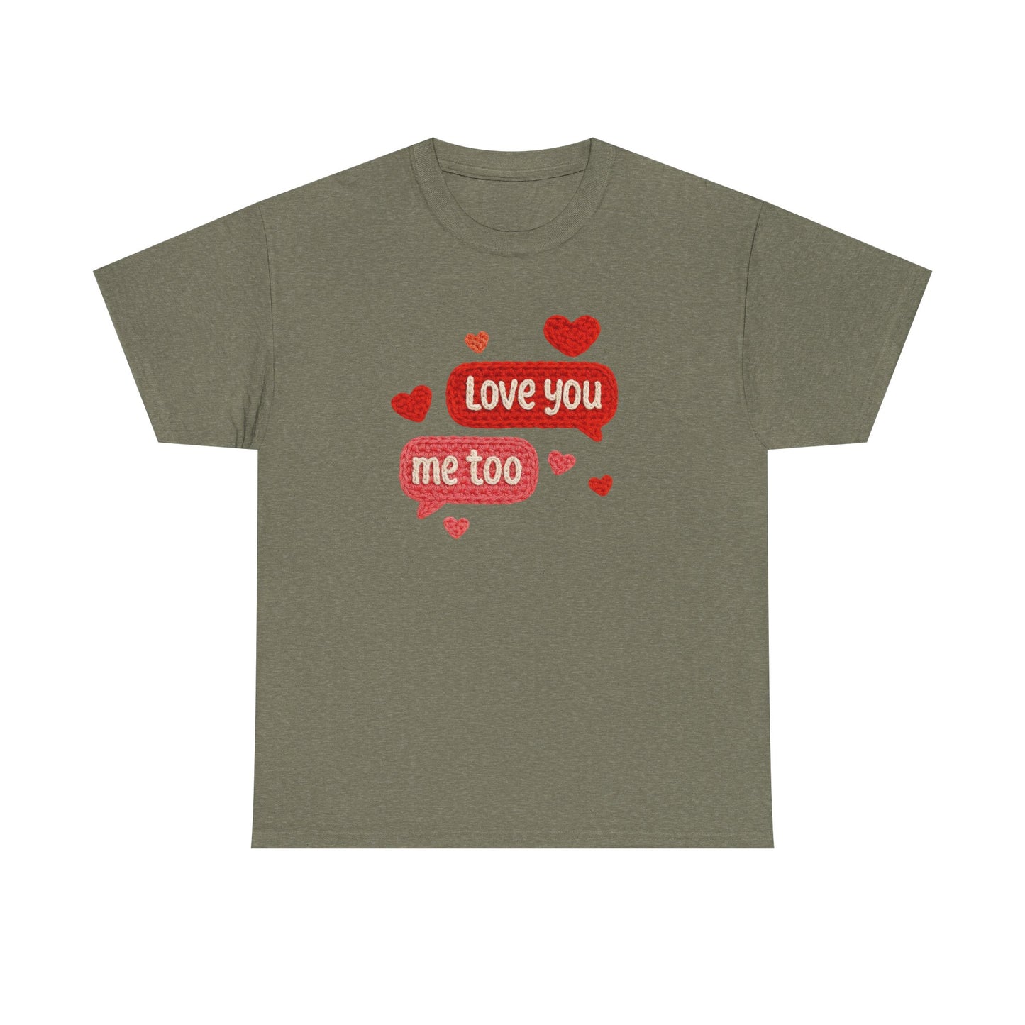 Love You Me Too text hearts Tee | Valentine conversation heart shirt