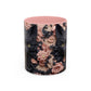 Black Cat & Pink Roses Accent Coffee Mug  11/15oz Floral Cat Art