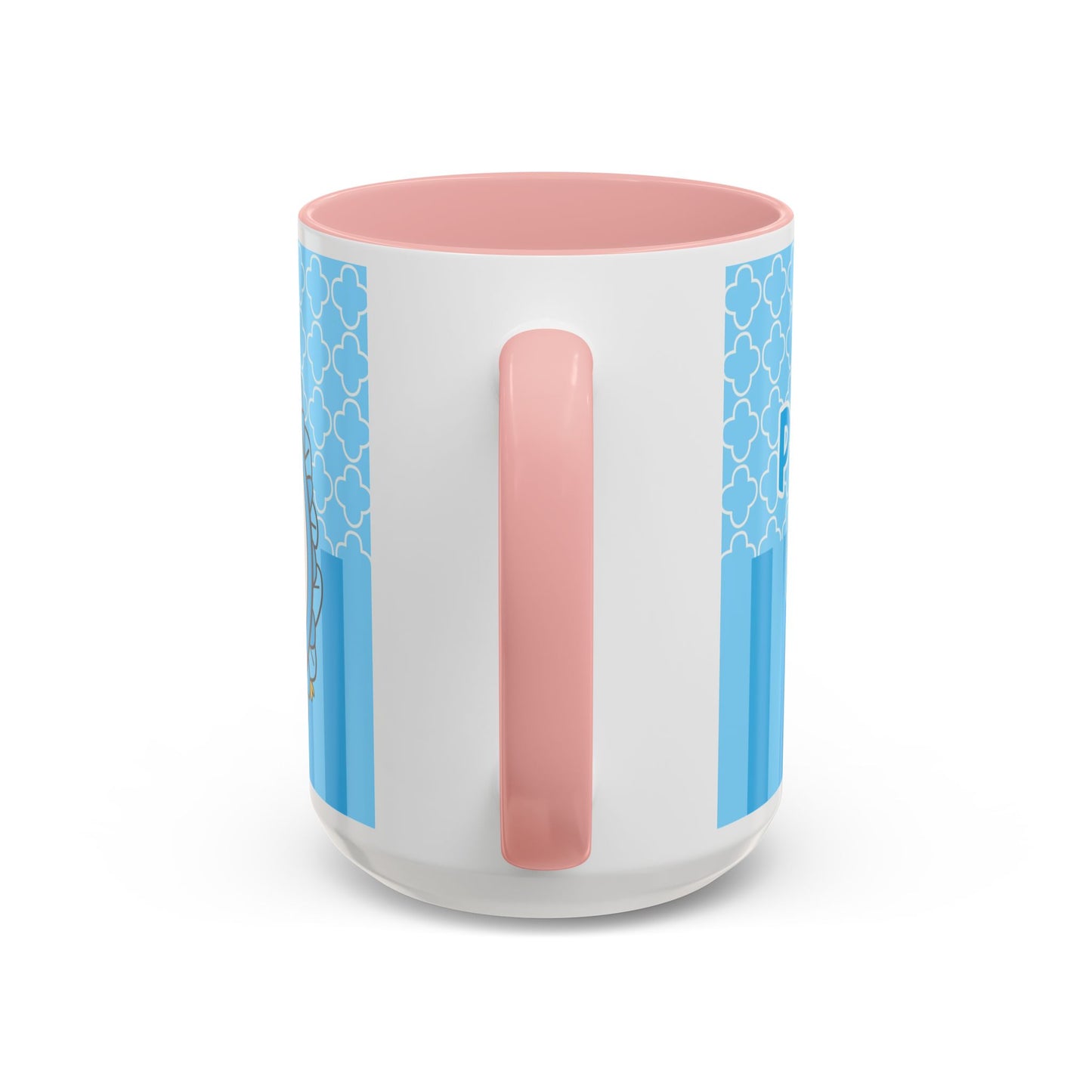 Princess Cat Illustration Accent Coffee Mug | Blue Striped Ceramic