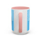 Princess Cat Illustration Accent Coffee Mug | Blue Striped Ceramic