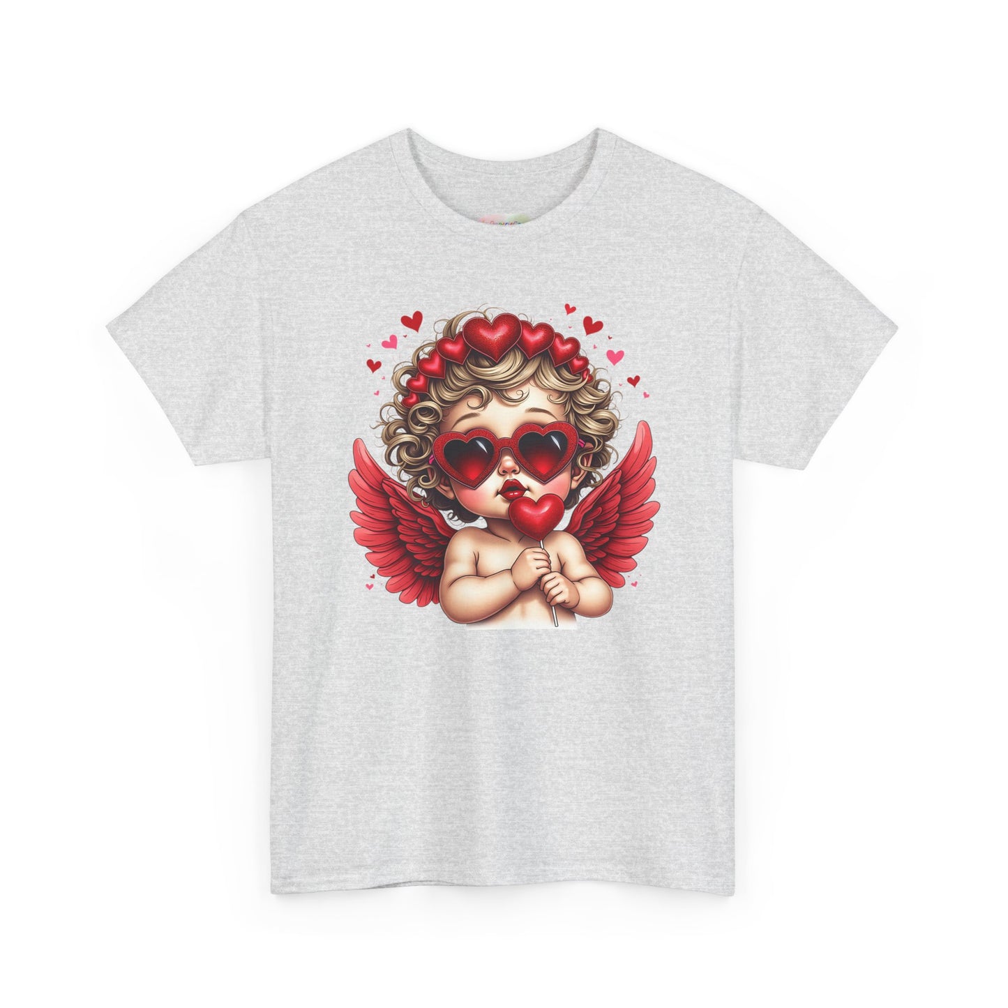 Valentine Cherub Heart Sunglasses T-Shirt | Cupid Angel with Red Wings