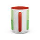 Princess Cat Illustration Accent Coffee Mug | Green Stripes