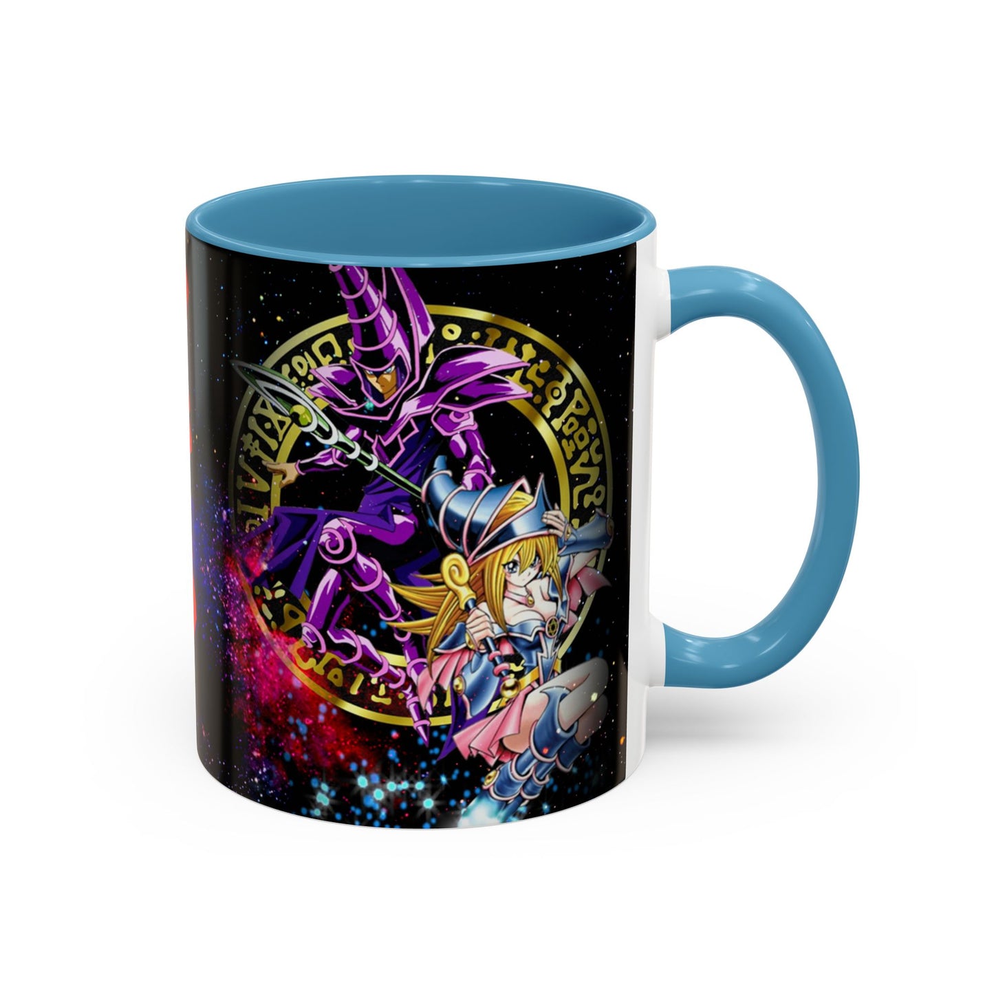 Yu-Gi-Oh! Dark Magician & Dark Magician Girl Accent Coffee Mug | Anime Duelist Galaxy Design (11/15oz)