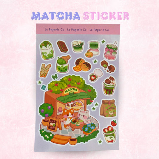 Kawaii Matcha Sticker Sheet | Smiling Matcha Cup Decal