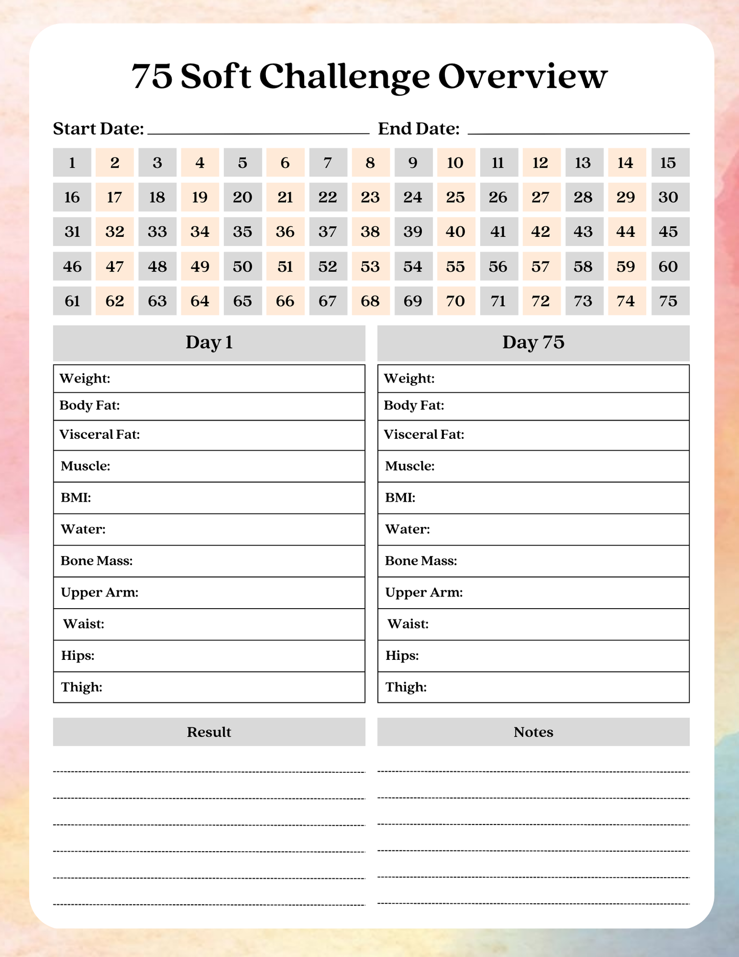 75 Soft Challenge Tracker | Digital Download