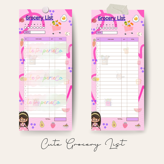 Cute Pink Grocery List Notepad (100 pages)