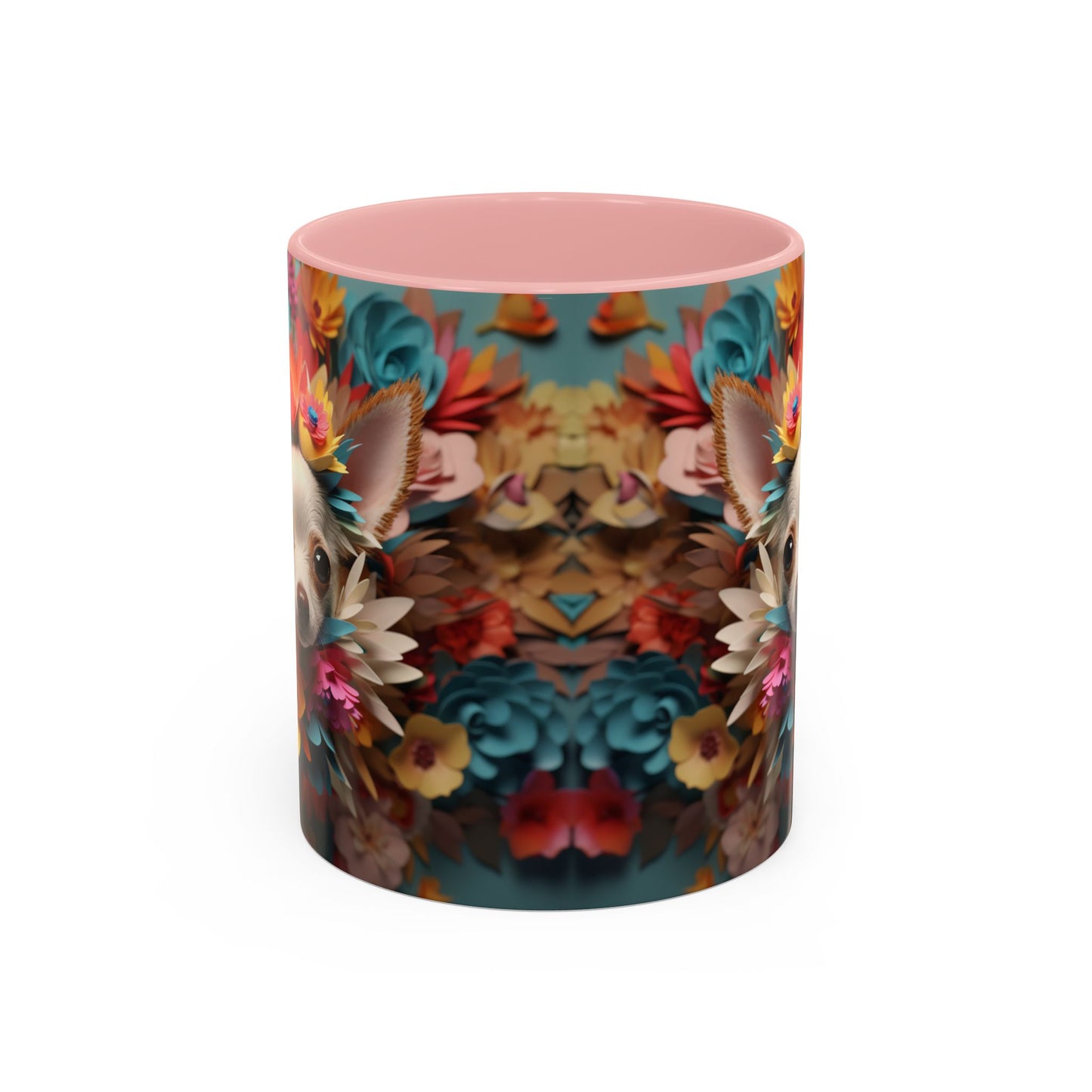 Chihuahua Floral Wreath Accent Coffee Mug Colorful Pet Lover Gift (11/15oz)