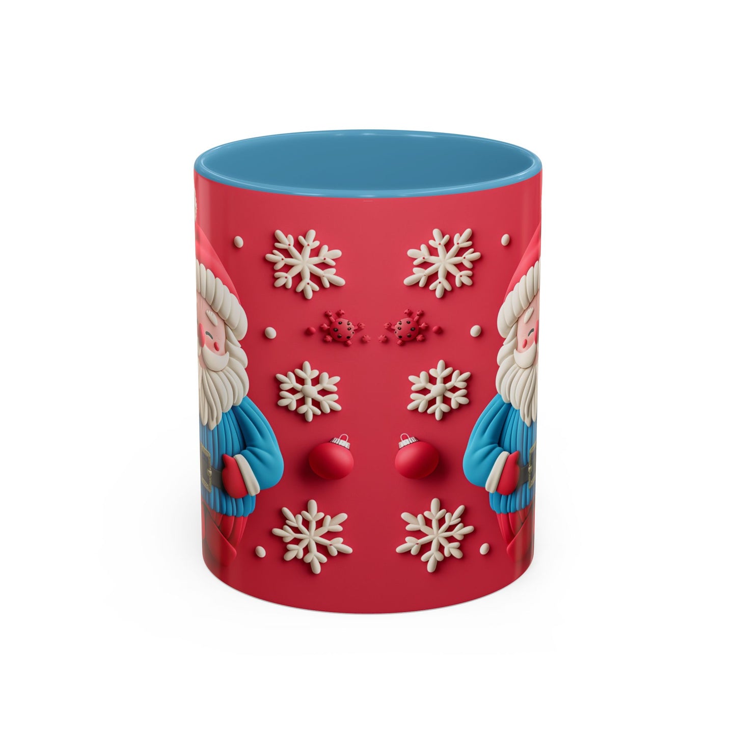 Clay Santa Pattern Mug | Christmas Snowflake Accent Coffee Mug