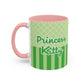 Princess Cat Illustration Accent Coffee Mug | Green Stripes