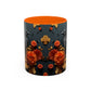 Autumn Raven Accent Coffee Mug — Black Crow & Orange Chrysanthemums (11/15oz)
