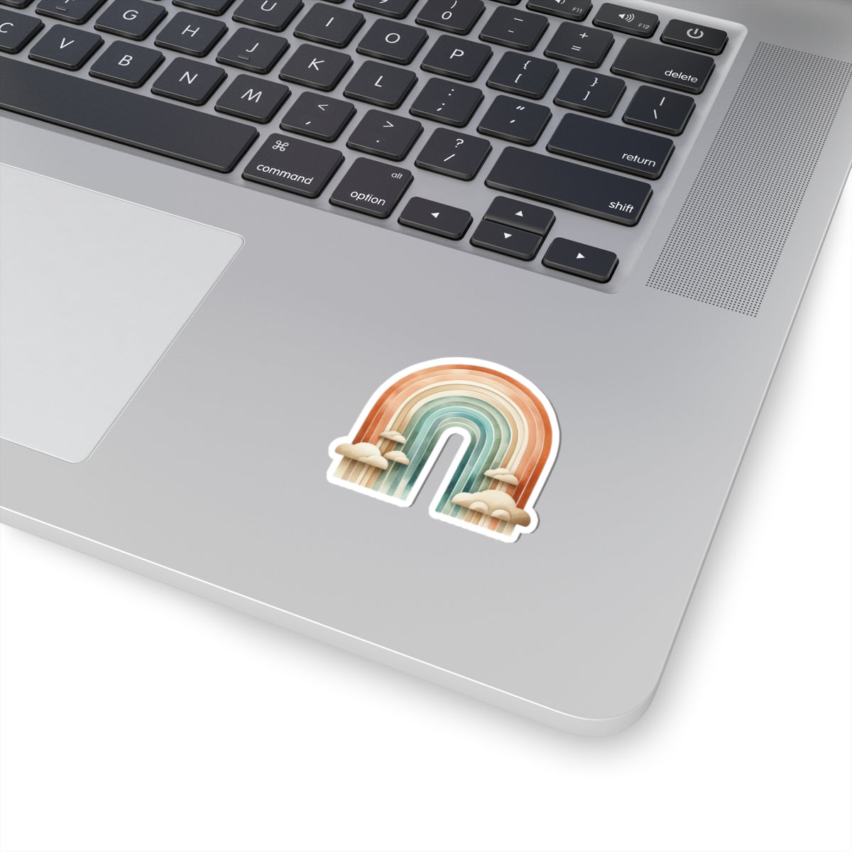 Boho Rainbow Kiss-Cut Sticker — Retro Earth Tones Rainbow with Clouds
