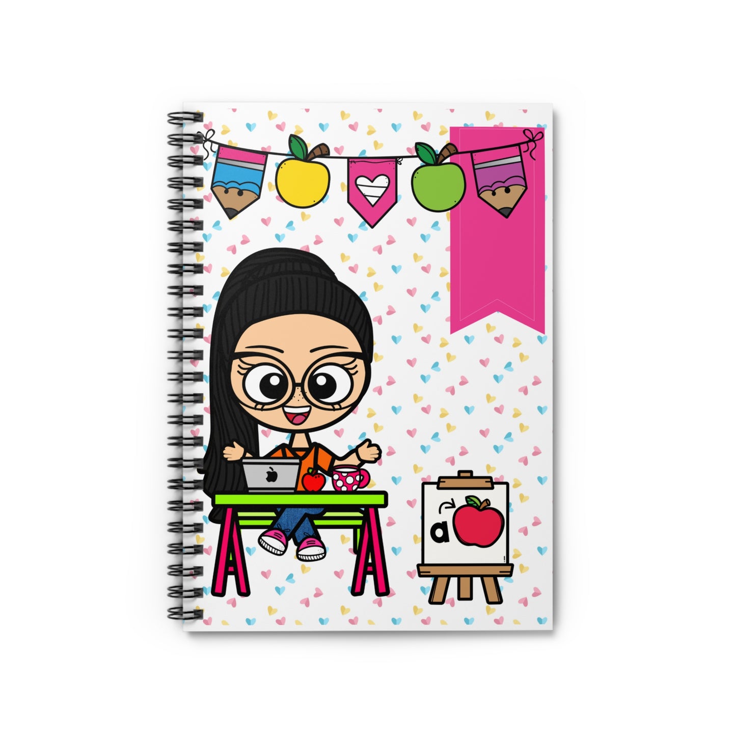 Cute Teacher Cartoon Spiral Notebook | Ruled Line