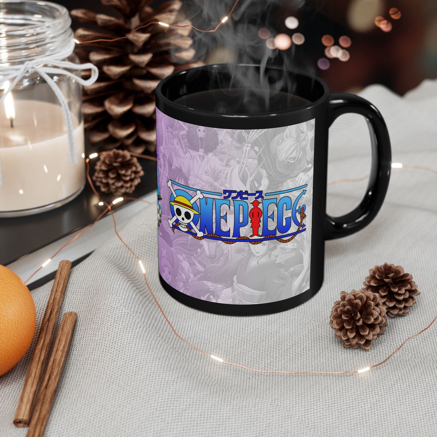 One Piece Anime Logo Black Mug Pirate Crew Coffee Cup