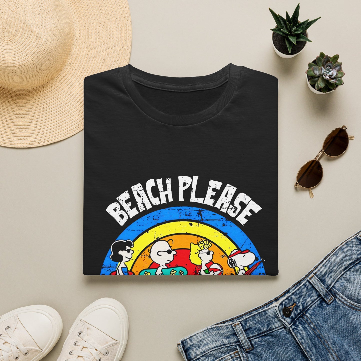 Beach Please T-Shirt — Vintage Rainbow Snoopy Summer Tee