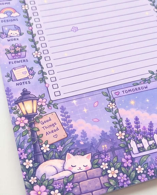Dreamy Lavender Cat To-Do List Memo Pad