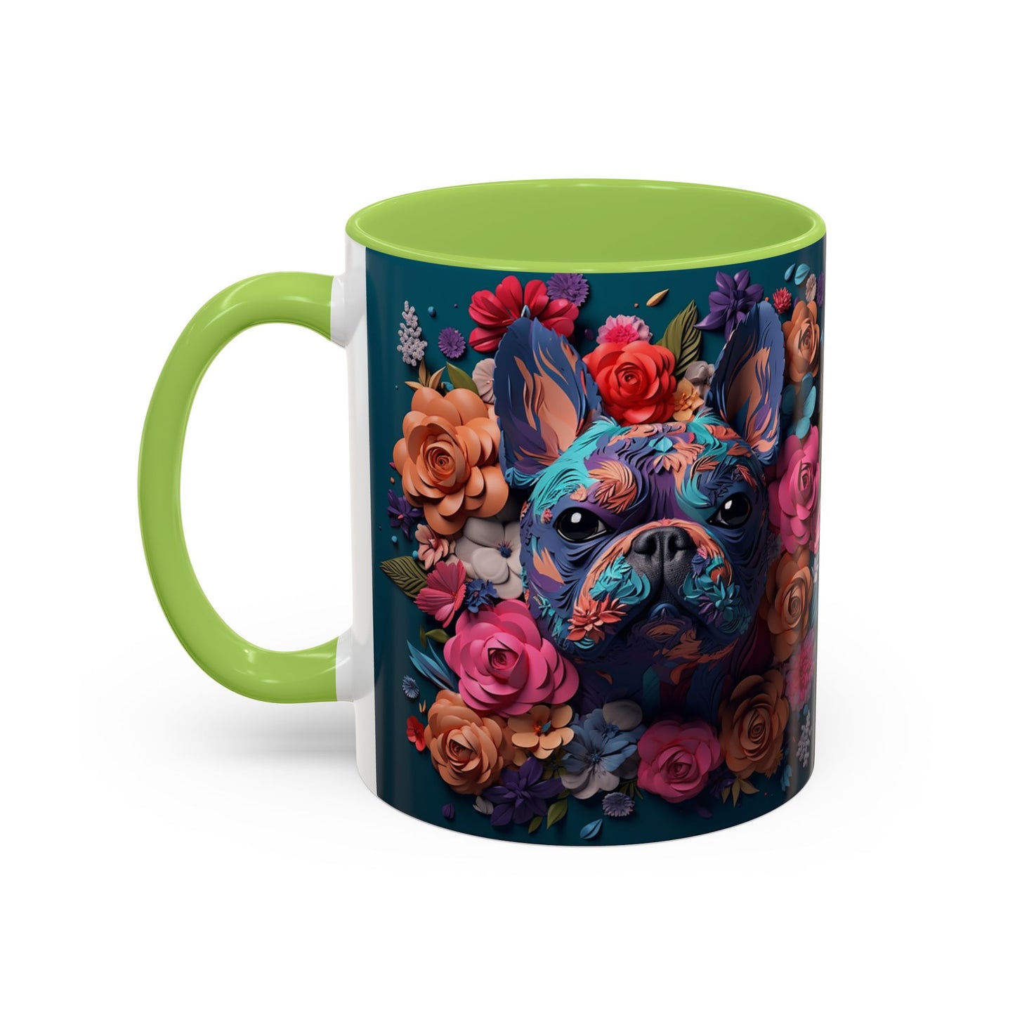 Floral French Bulldog Accent Coffee Mug  Colorful Dog Art 11/15oz