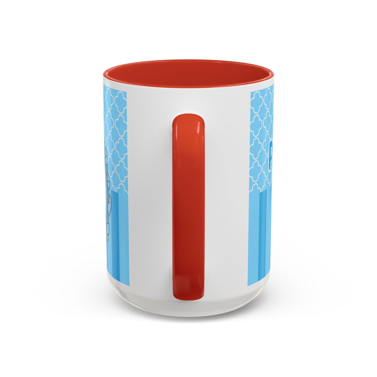 Princess Cat Illustration Accent Coffee Mug | Blue Striped Ceramic