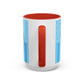 Princess Cat Illustration Accent Coffee Mug | Blue Striped Ceramic