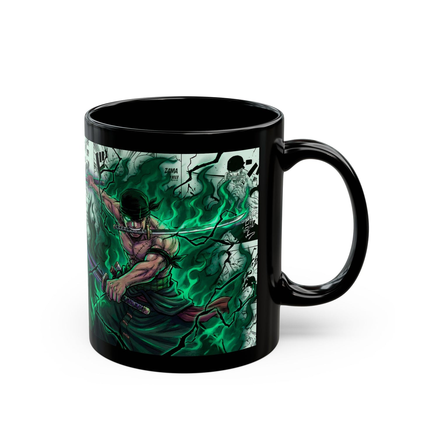 Zoro Samurai Black Coffee Mug  Anime Sword Battle Art