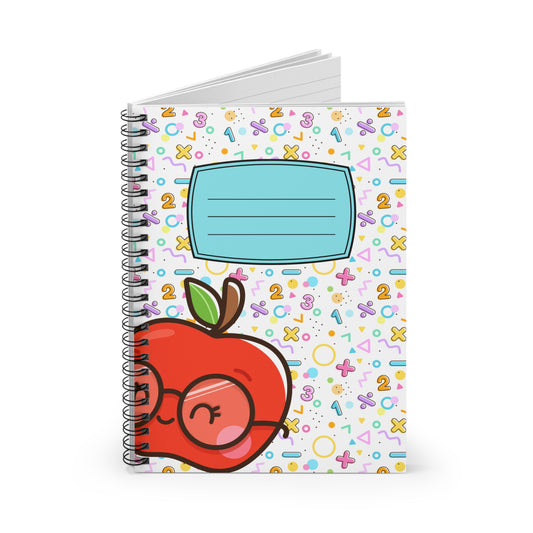 Cute Apple with Glasses Spiral Notebook | School Lined Journal, Kids Math Pattern