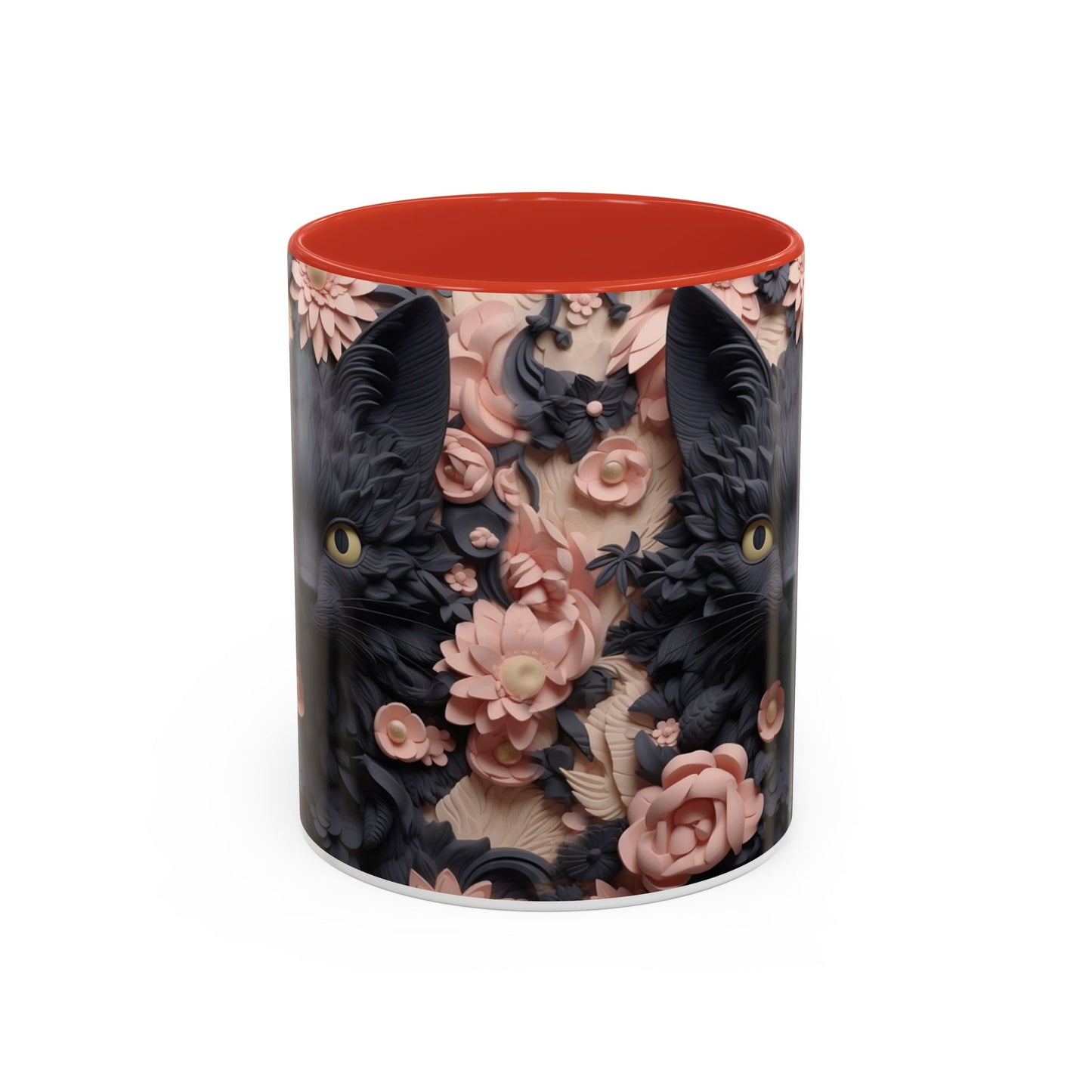 Black Cat & Pink Roses Accent Coffee Mug  11/15oz Floral Cat Art
