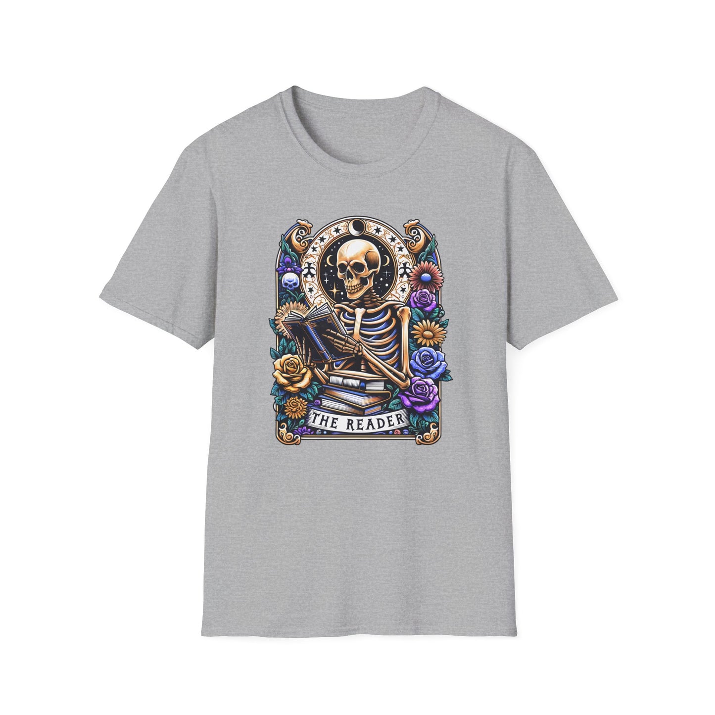 The Reader Skeleton T-Shirt — Gothic Skull Book Lover Graphic Tee