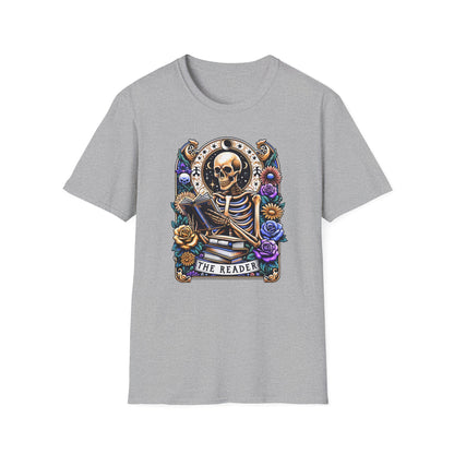 The Reader Skeleton T-Shirt — Gothic Skull Book Lover Graphic Tee