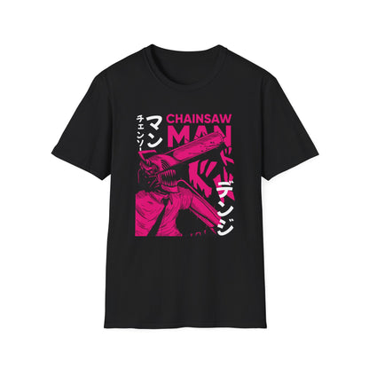 Chainsaw Man Graphic T-Shirt — Pink Neon Anime Design