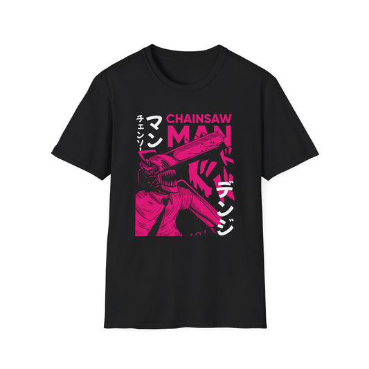 Chainsaw Man Graphic T-Shirt — Pink Neon Anime Design