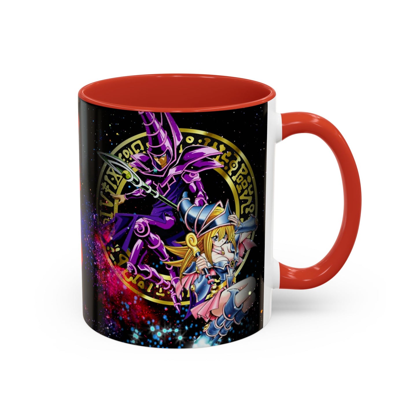 Yu-Gi-Oh! Dark Magician & Dark Magician Girl Accent Coffee Mug | Anime Duelist Galaxy Design (11/15oz)