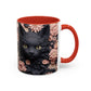 Black Cat & Pink Roses Accent Coffee Mug  11/15oz Floral Cat Art