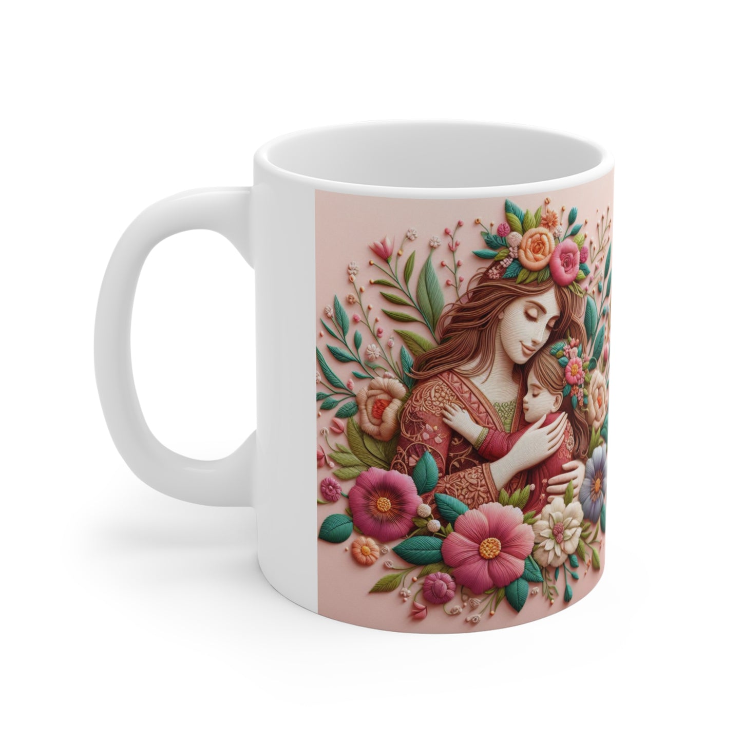 Mother and Baby Floral Mug — Hand-Drawn Maternal Love Coffee Cup
