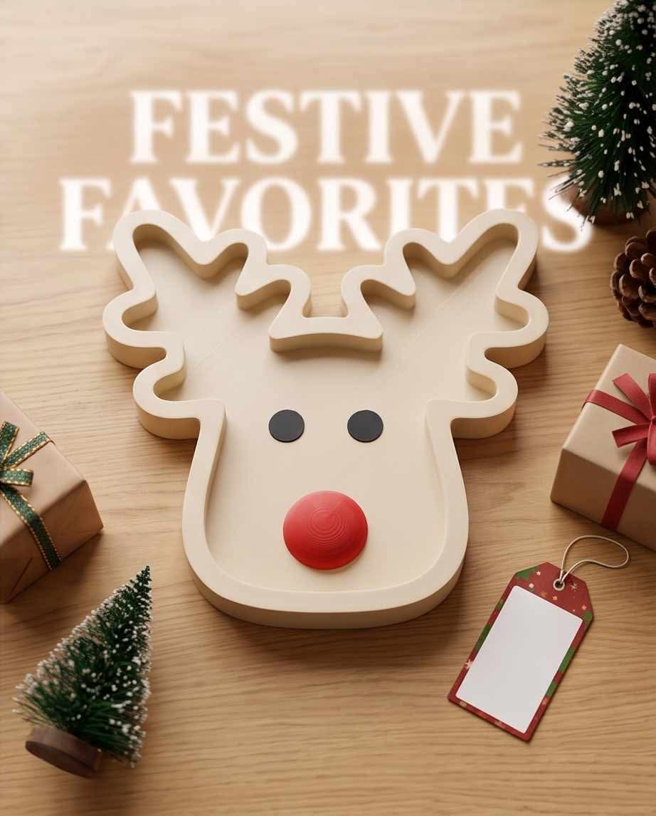 Festive Reindeer Wooden Serving Tray & Holiday Platter